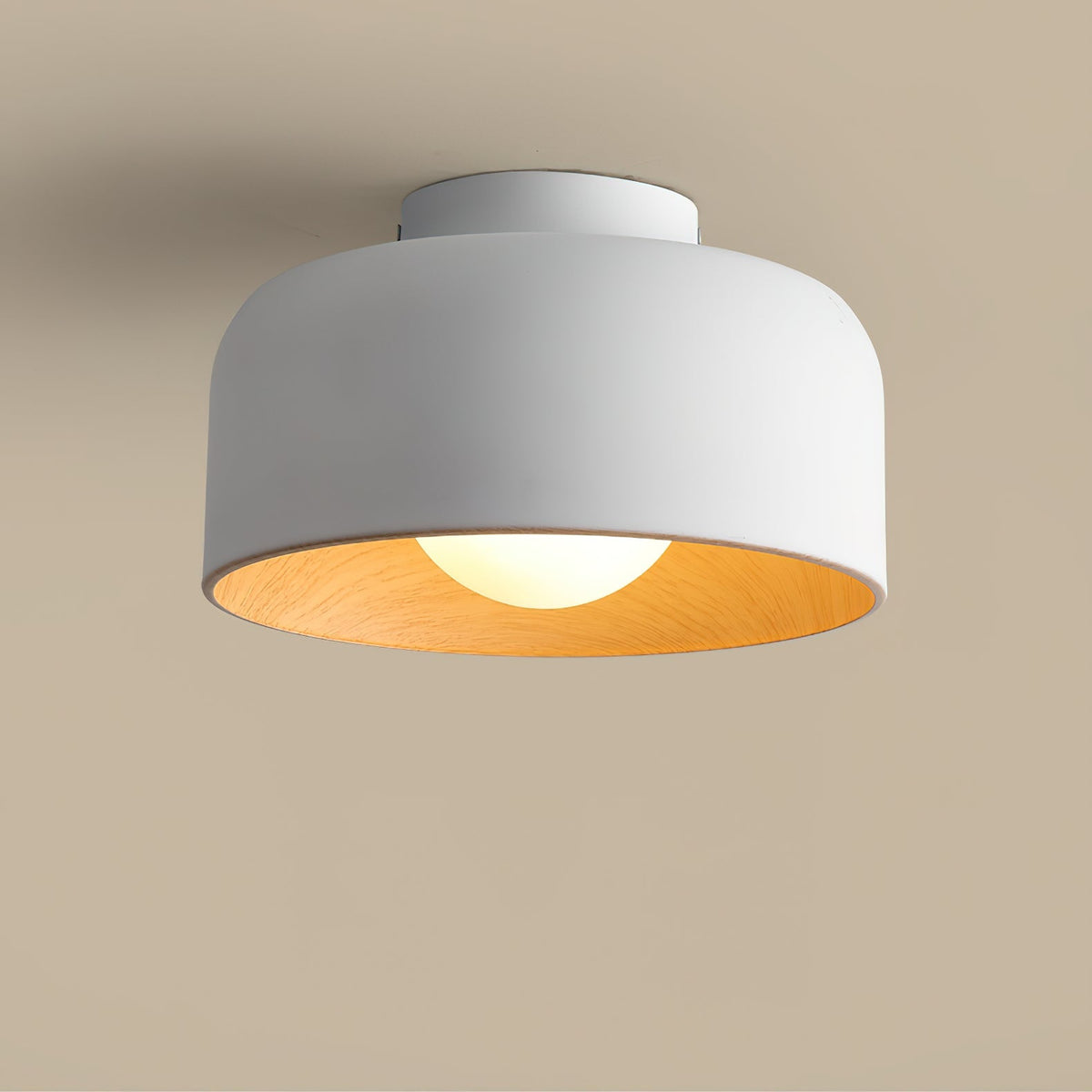 Compact Wood-Look Sphere Ceiling Light