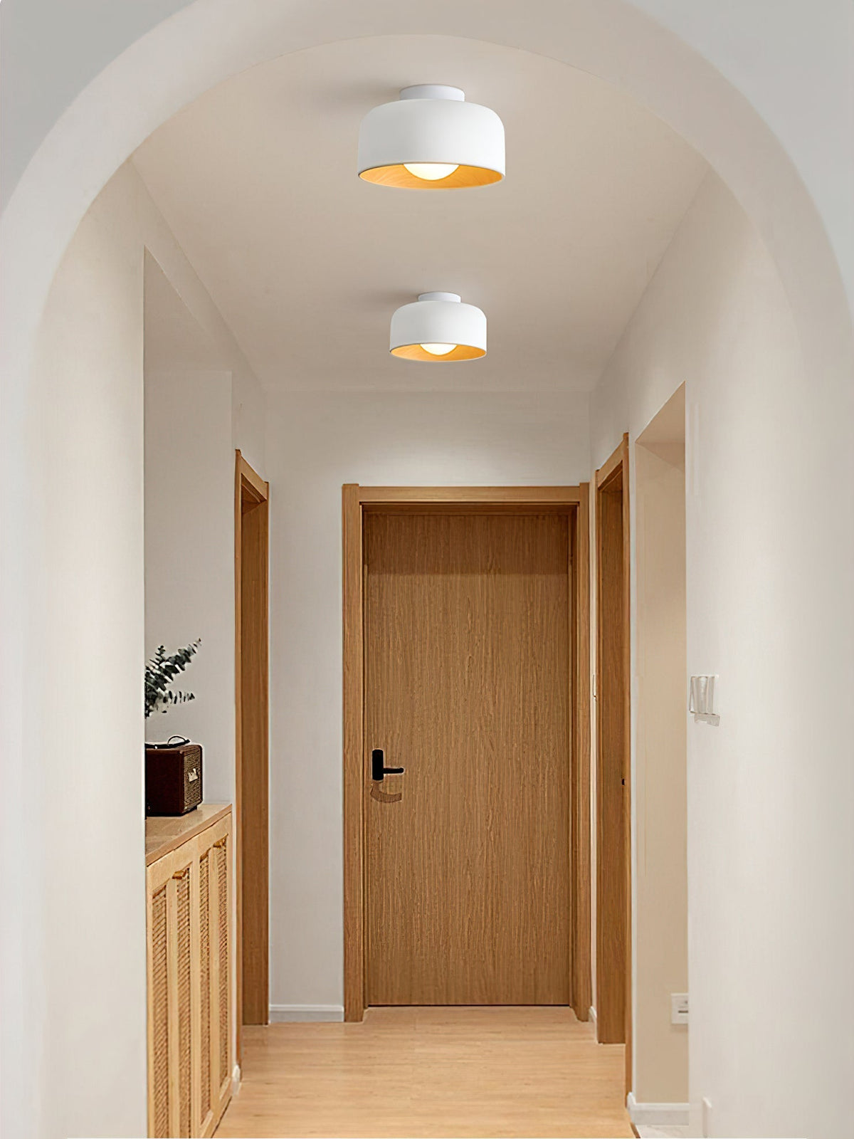 Compact Wood-Look Sphere Ceiling Light