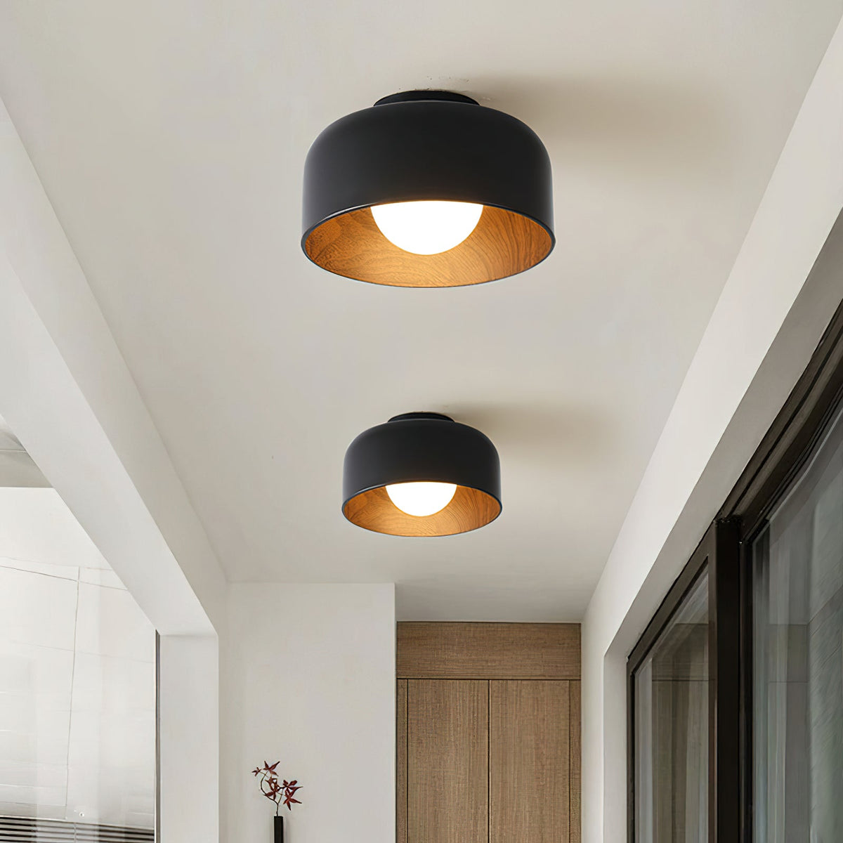 Compact Wood-Look Sphere Ceiling Light