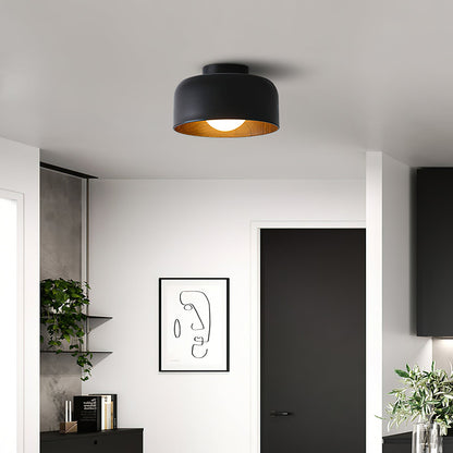 Compact Wood-Look Sphere Ceiling Light