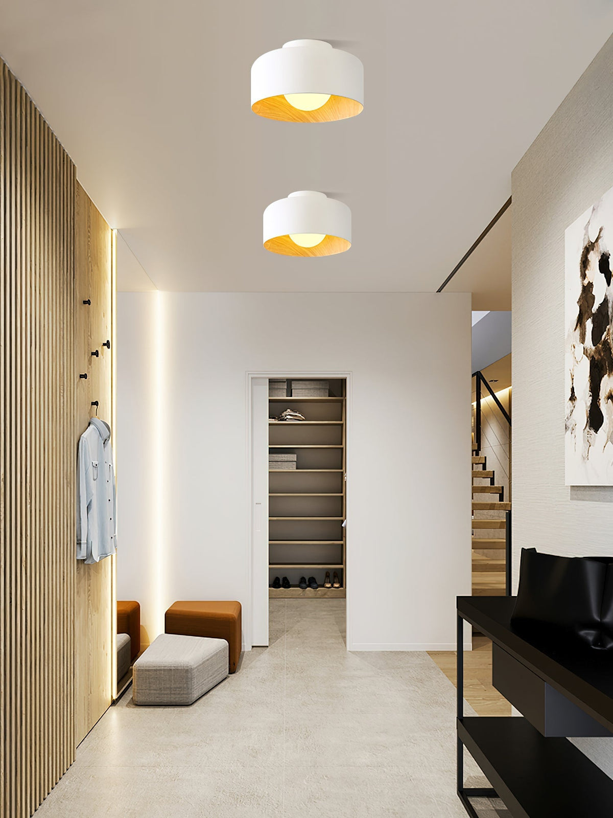 Compact Wood-Look Sphere Ceiling Light