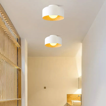 Compact Wood-Look Sphere Ceiling Light