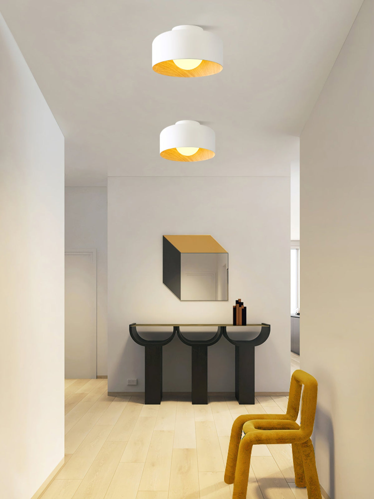 Compact Wood-Look Sphere Ceiling Light