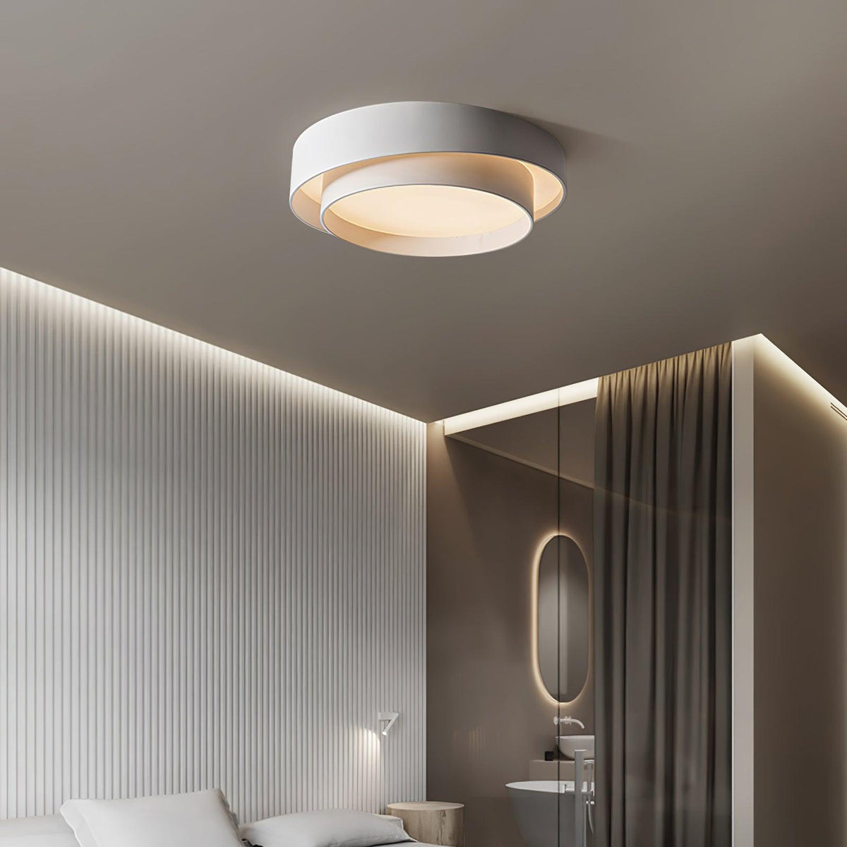Cylindrical Integrated LED Ceiling Light / ∅ 19.7″ x H 5.5″ / Dia 50cm x H 14cm / Black / Warm Light