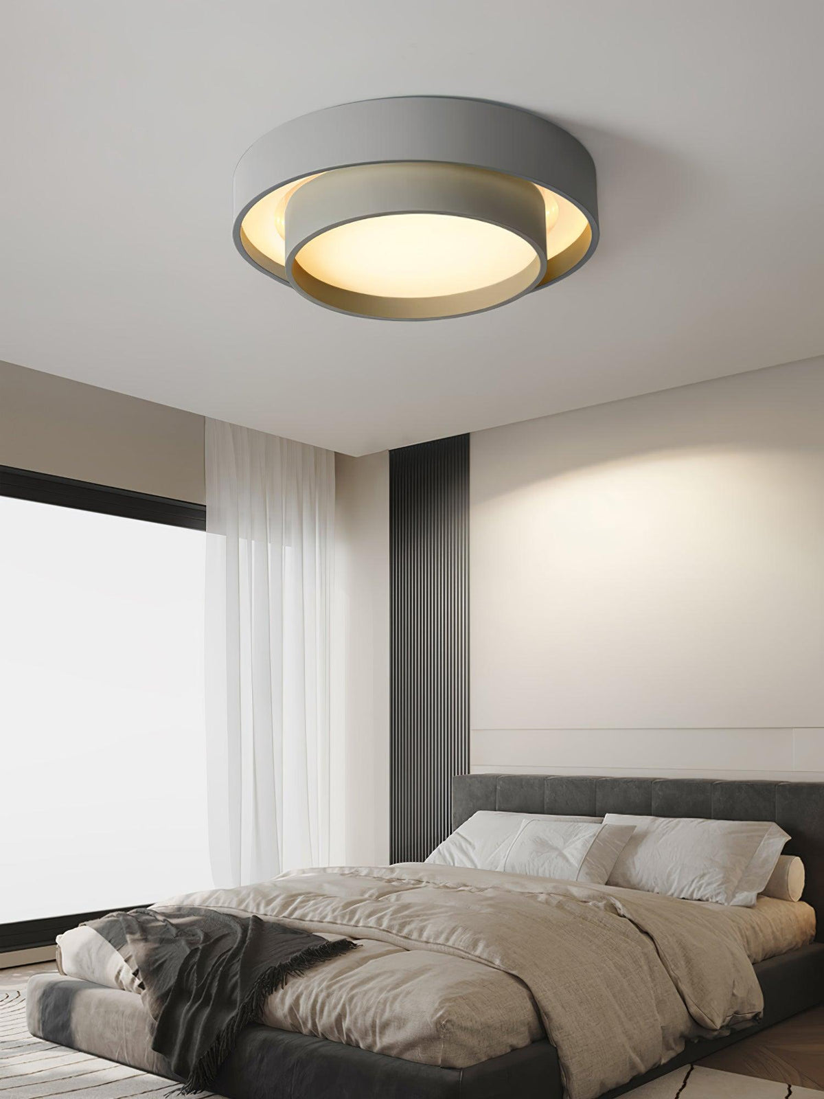 Cylindrical Integrated LED Ceiling Light / ∅ 23.6″ x H 5.5″ / Dia 60cm x H 14cm / Black / Cool Light