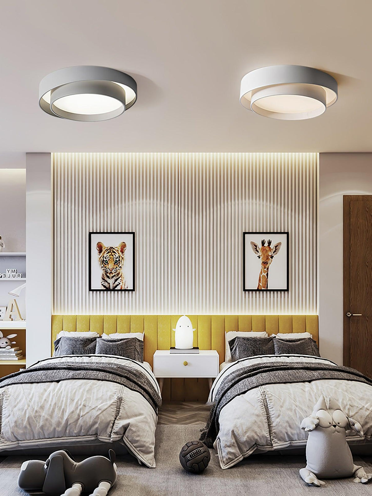 Cylindrical Integrated LED Ceiling Light / ∅ 23.6″ x H 5.5″ / Dia 60cm x H 14cm / Grey / Warm Light