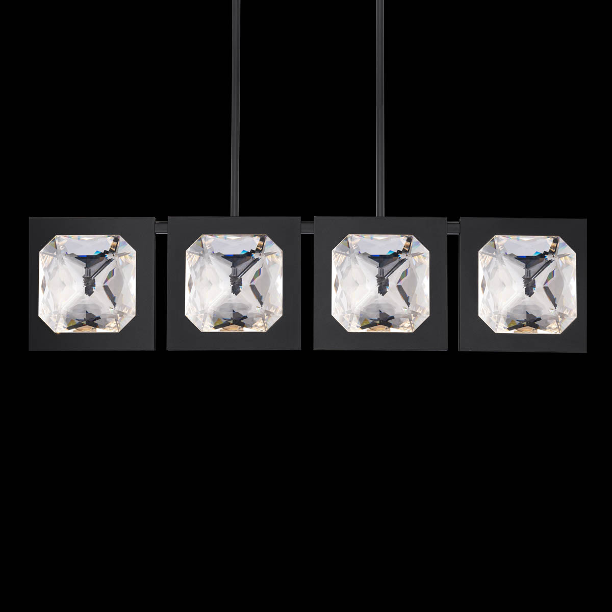 Four-Crystal Aged Brass Linear Pendant Light / Black