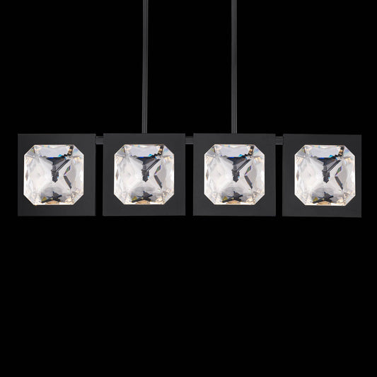 Four-Crystal Aged Brass Linear Pendant Light / Black
