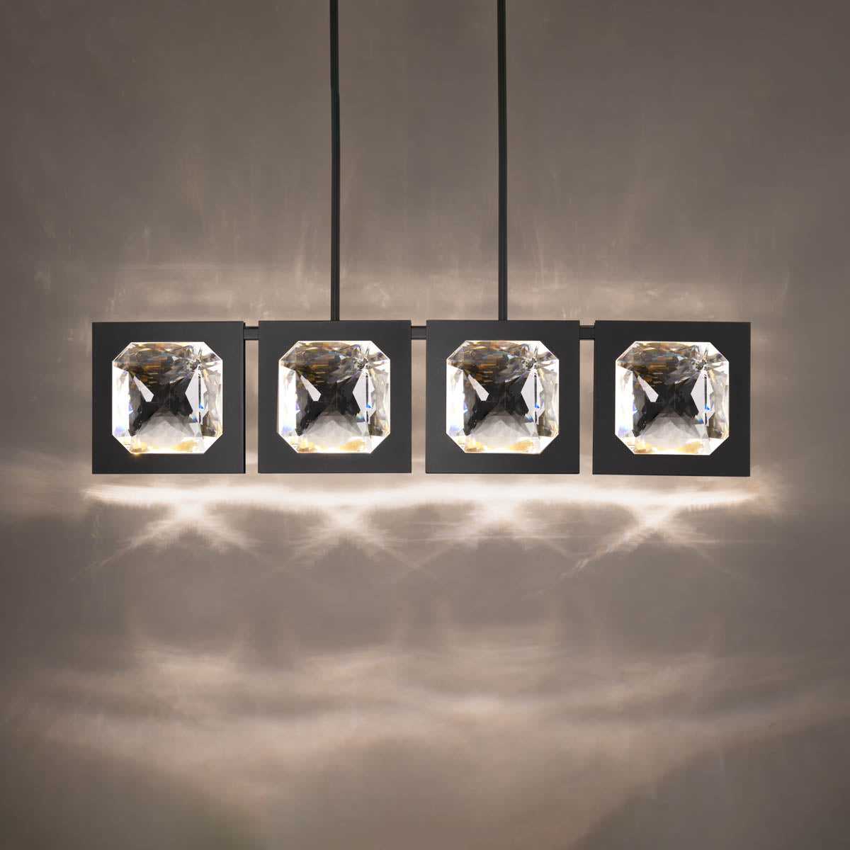 Four-Crystal Aged Brass Linear Pendant Light