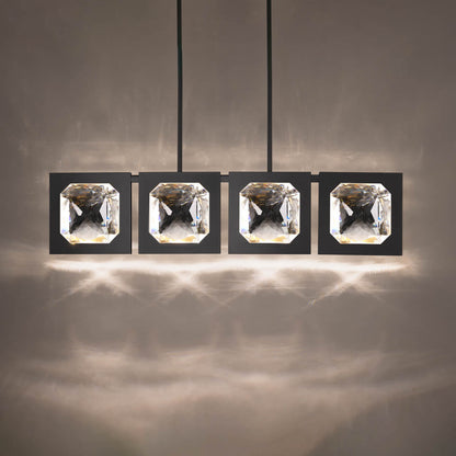 Four-Crystal Aged Brass Linear Pendant Light