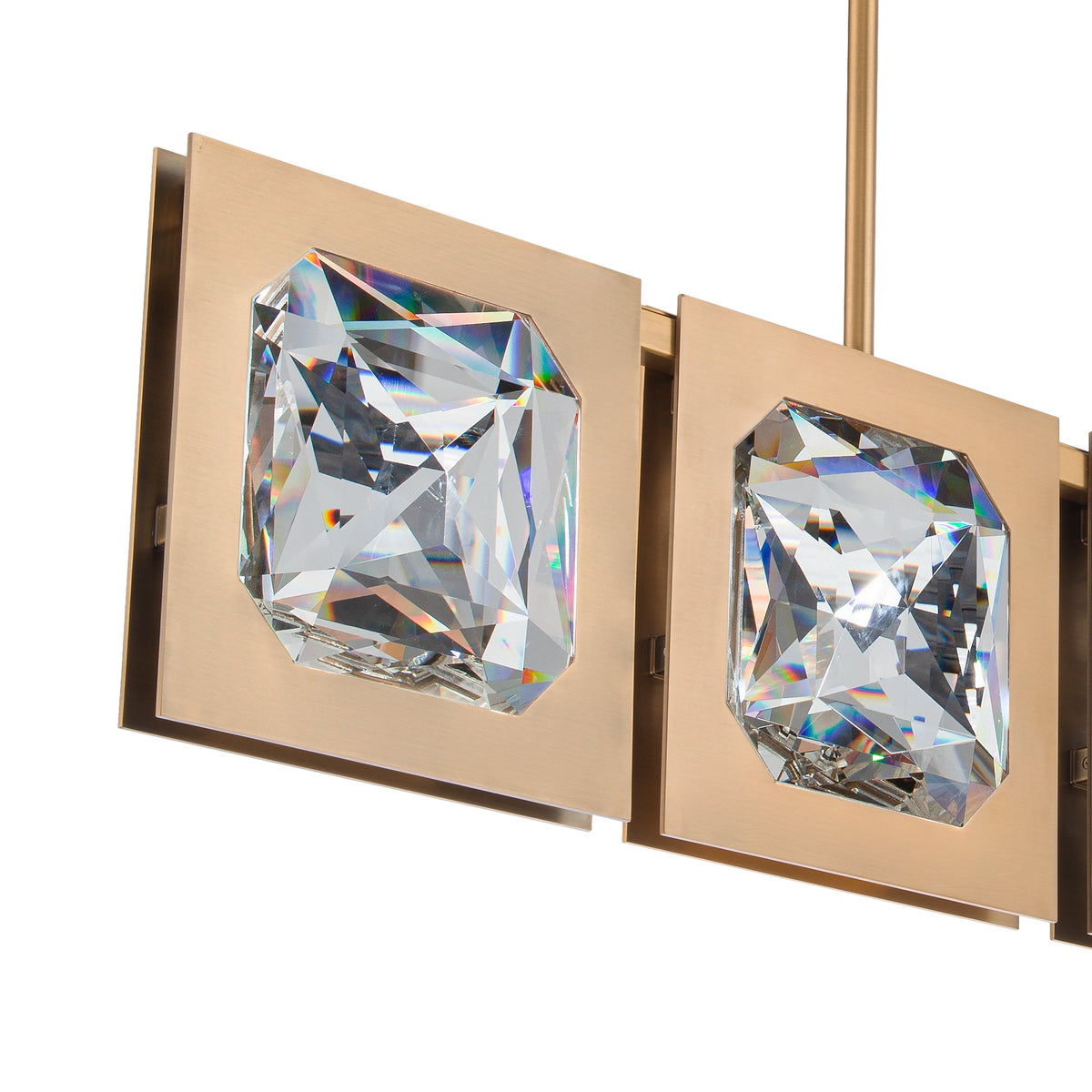 Four-Crystal Aged Brass Linear Pendant Light