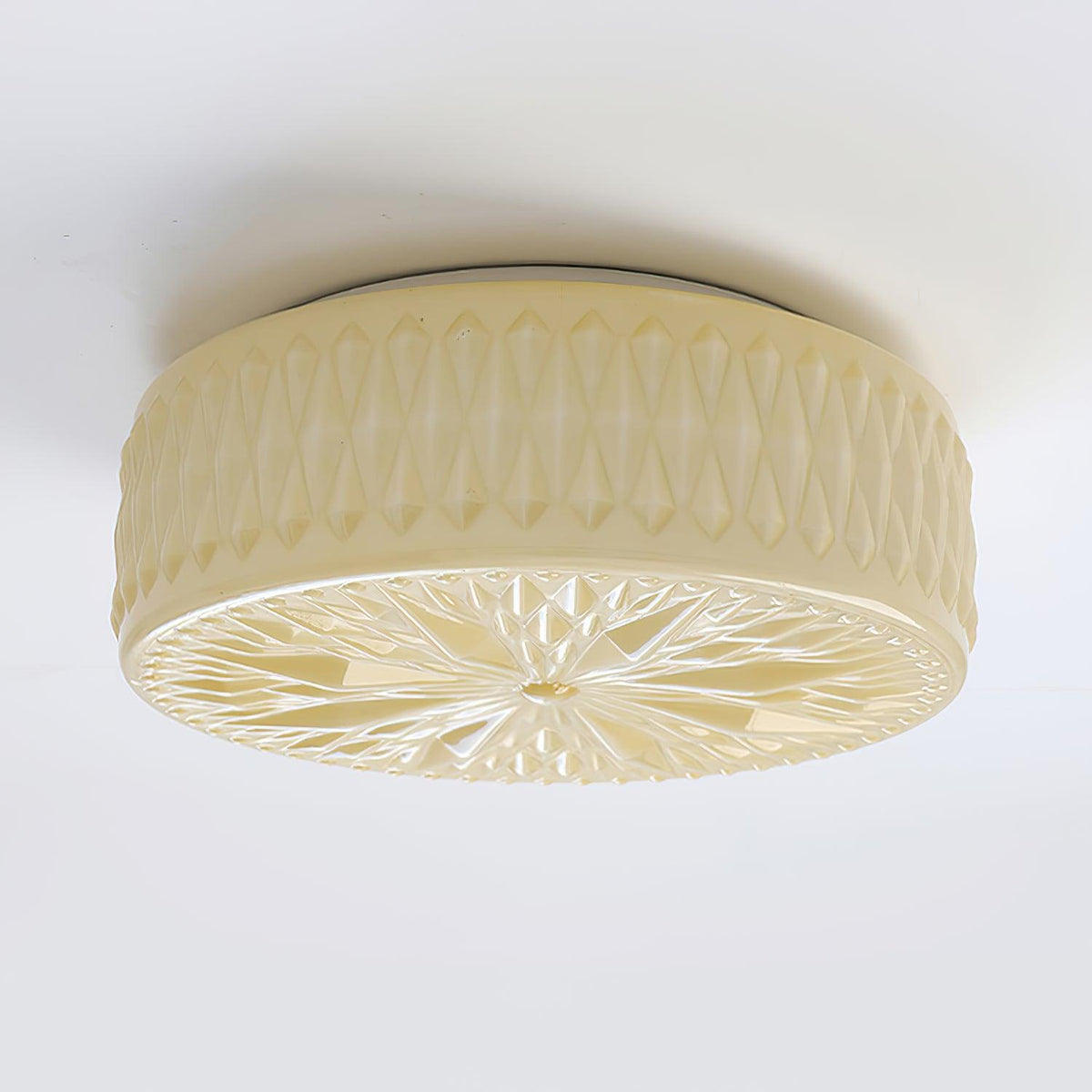 Glass Shade Integrated LED Ceiling Light / ∅ 15″ x H 5.9″ / Dia 38cm x H 15cm / Beige / Cool Light