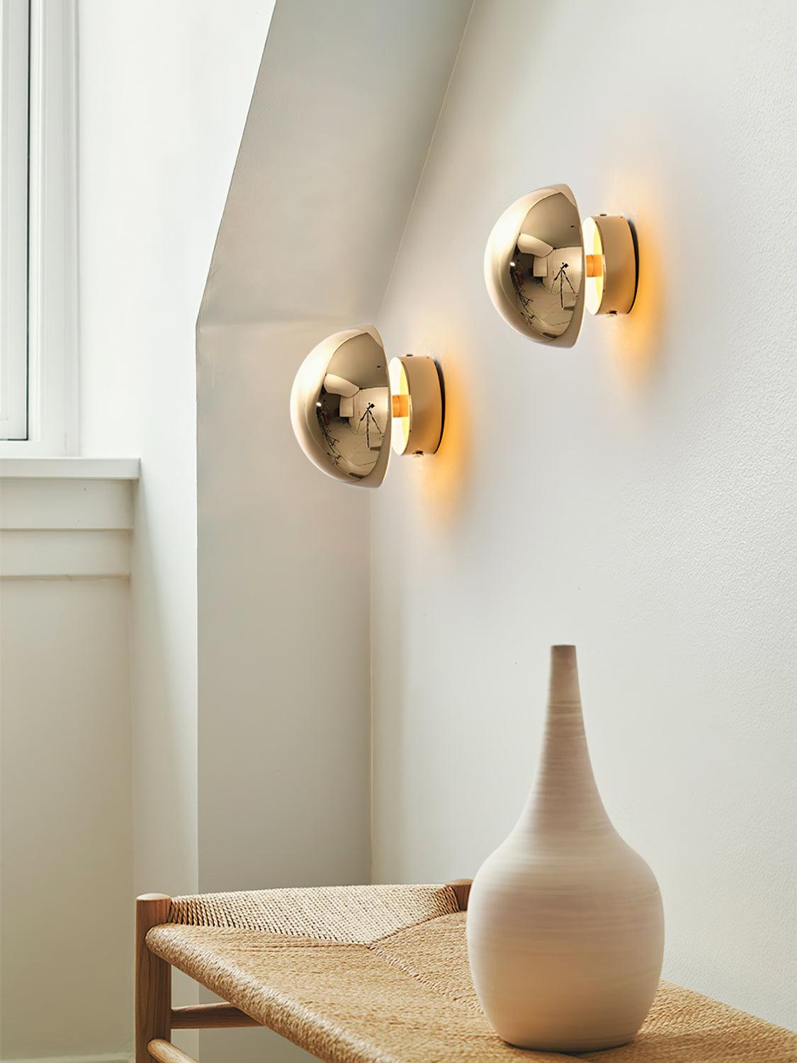 Glossy Sphere Integrated LED Wall Light / Set of 2 / Gold / Cool Light