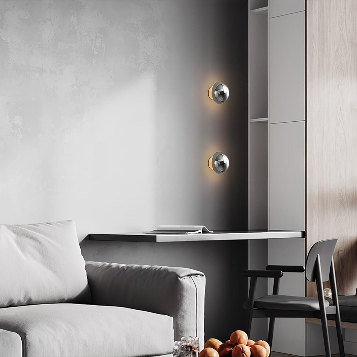 Glossy Sphere Integrated LED Wall Light / Set of 2 / Chrome / Cool Light