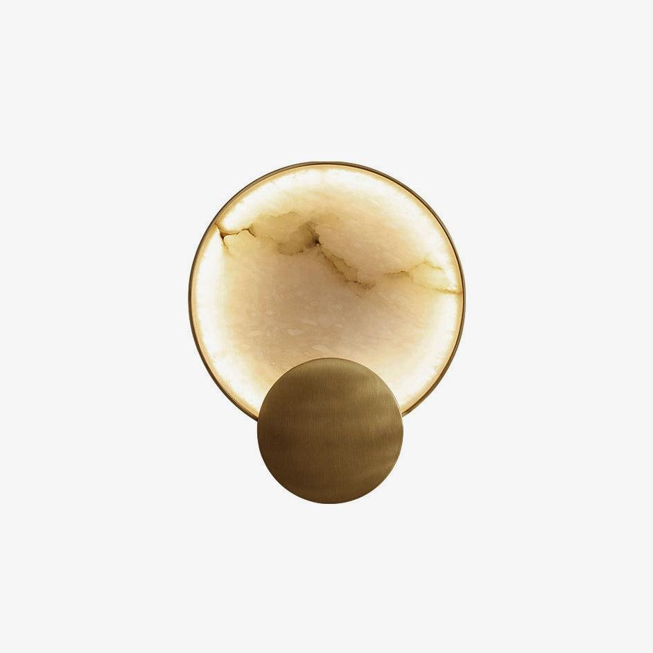 Gold Alabaster Cylinder LED Wall Light / ∅ 8.6″ x H 11.4″ / Dia 22cm x H 29cm / Gold & White Alabaster / Warm White