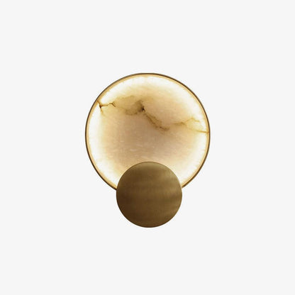 Gold Alabaster Cylinder LED Wall Light / ∅ 8.6″ x H 11.4″ / Dia 22cm x H 29cm / Gold & White Alabaster / Warm White