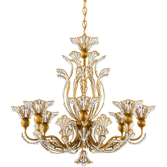 Gold Crystal Floral Chandelier / Heirloom Gold / Clear Radiance
