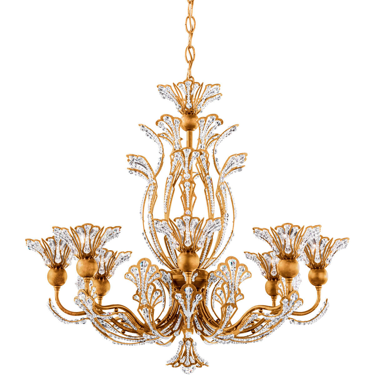 Gold Crystal Floral Chandelier / Antique Silver / Clear Radiance