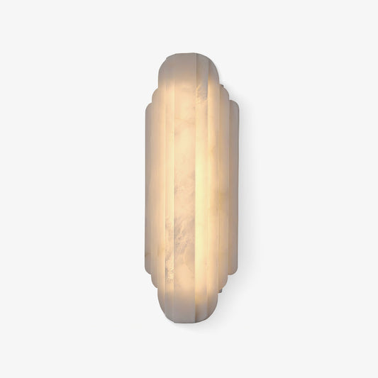 Layered White Alabaster LED Wall Light / ∅ 7.9″ x H 19.7″ / White / Warm Light