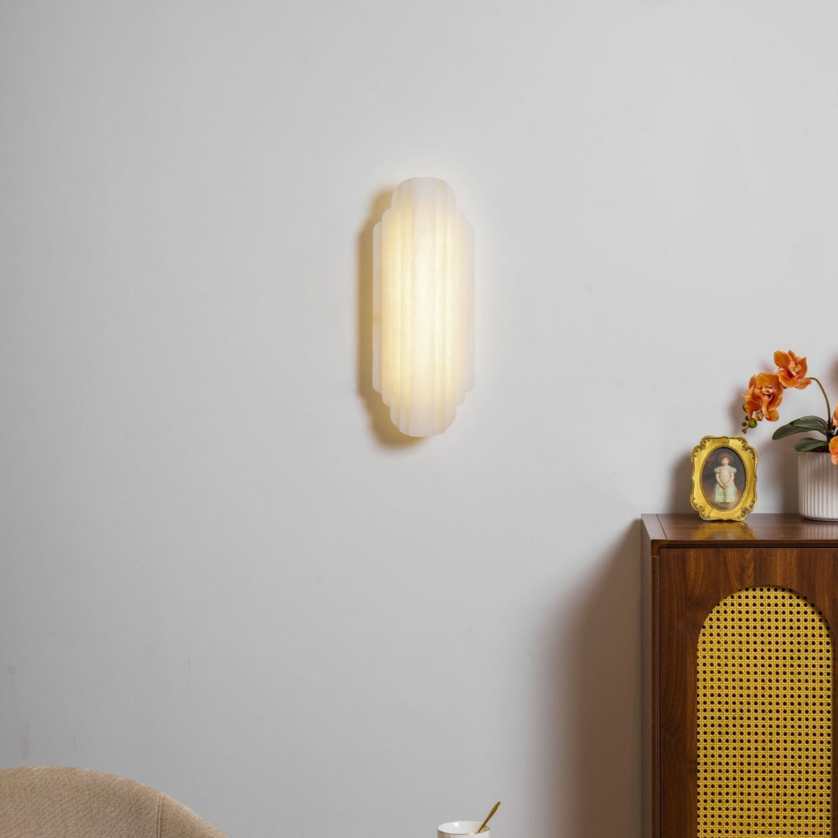 Layered White Alabaster LED Wall Light