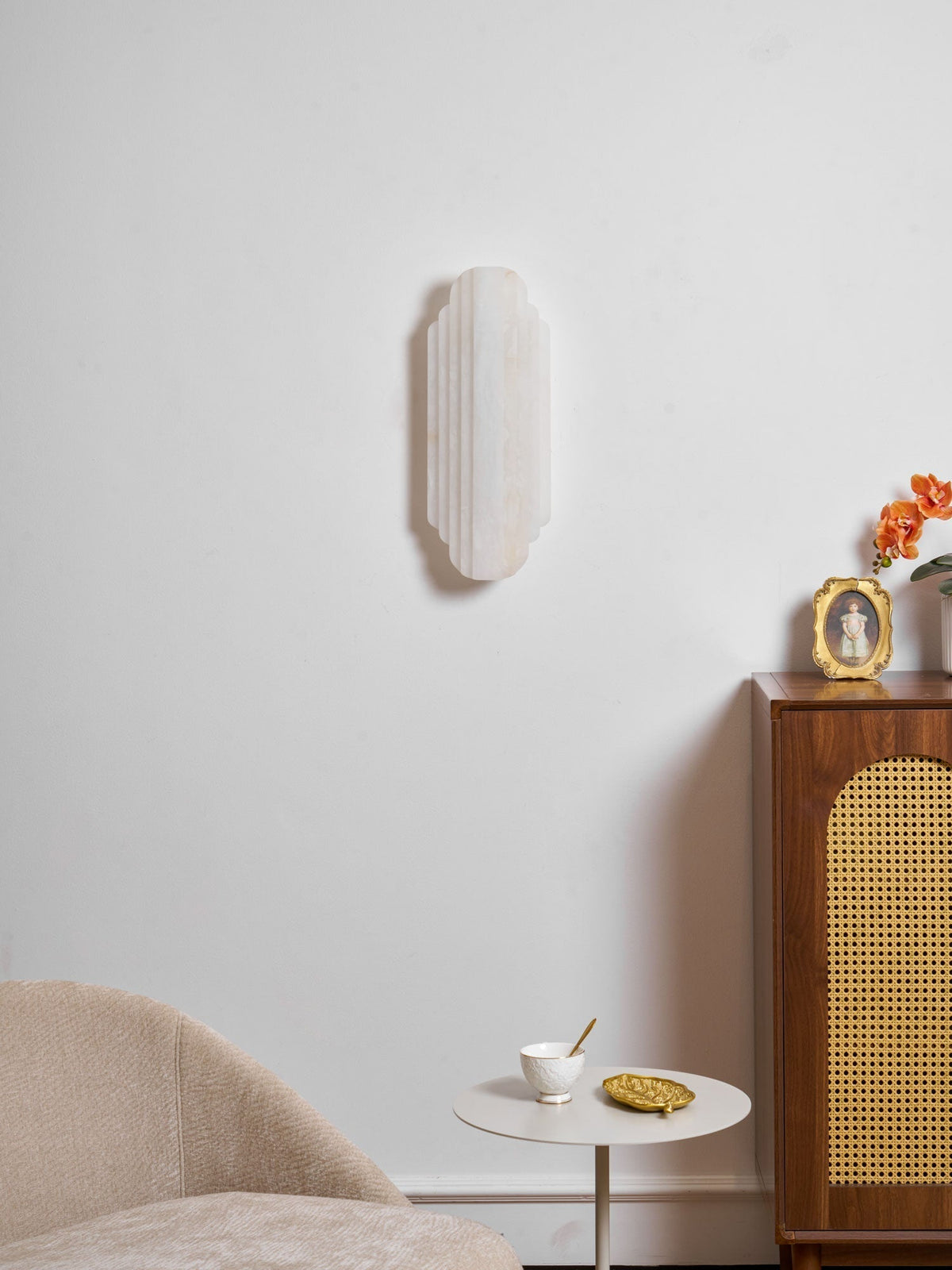 Layered White Alabaster LED Wall Light