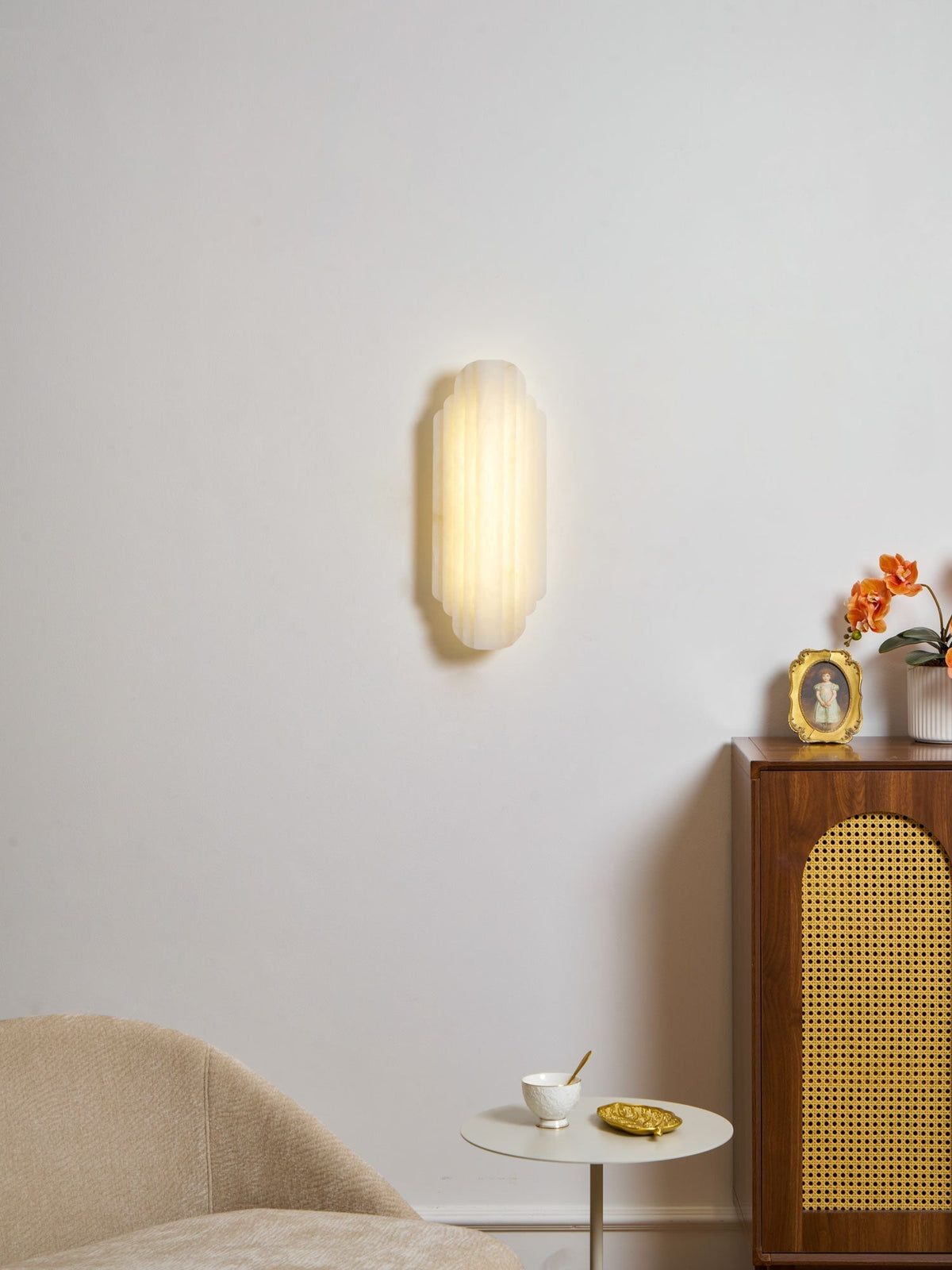 Layered White Alabaster LED Wall Light