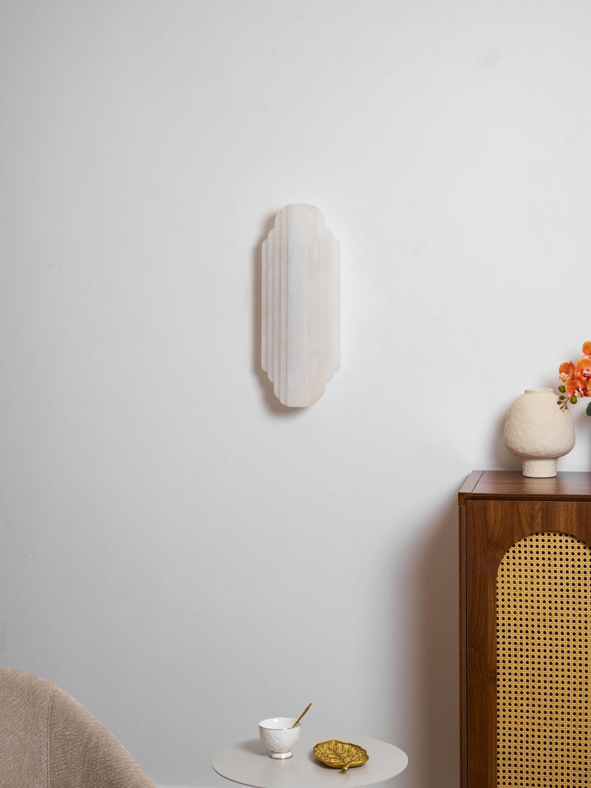 Layered White Alabaster LED Wall Light