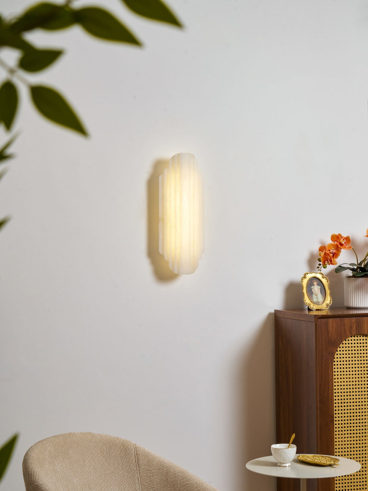 Layered White Alabaster LED Wall Light