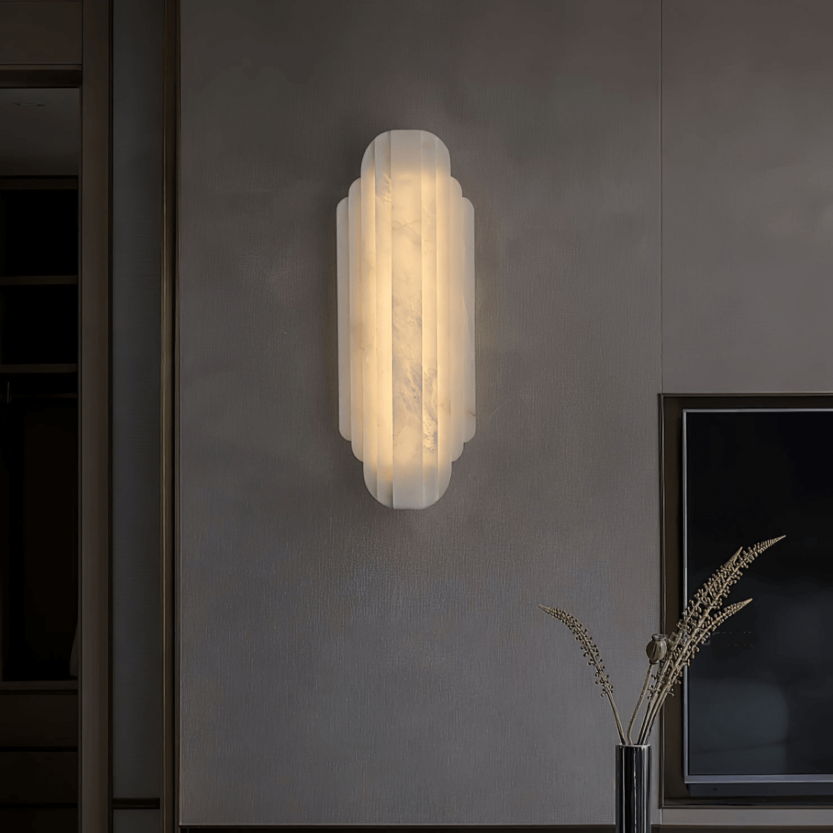 Layered White Alabaster LED Wall Light
