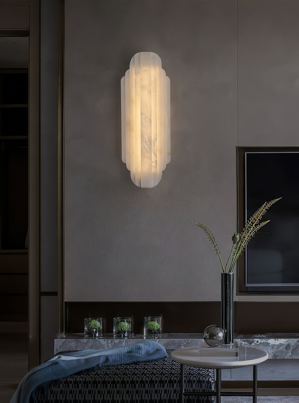 Layered White Alabaster LED Wall Light