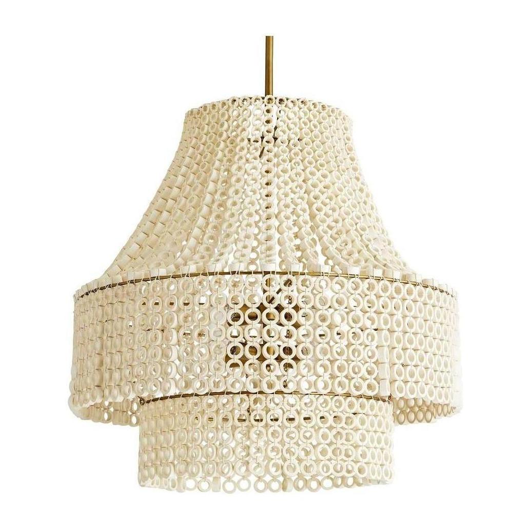 Oversized White Wood Beaded Chandelier / Small
