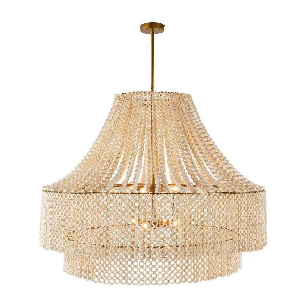 Oversized White Wood Beaded Chandelier / Large