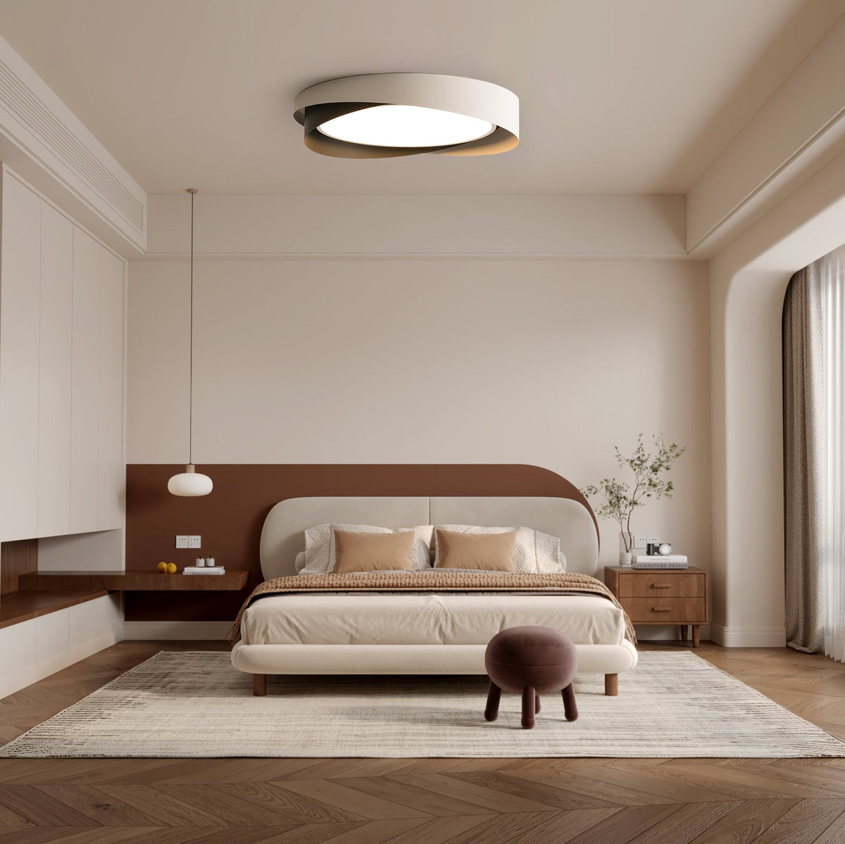 Slim Halo Integrated LED Ceiling Light / ∅ 19.7″ x H 3.5″ / Dia 50cm x H 9cm (Power: ~36W) / White & White / Warm Light