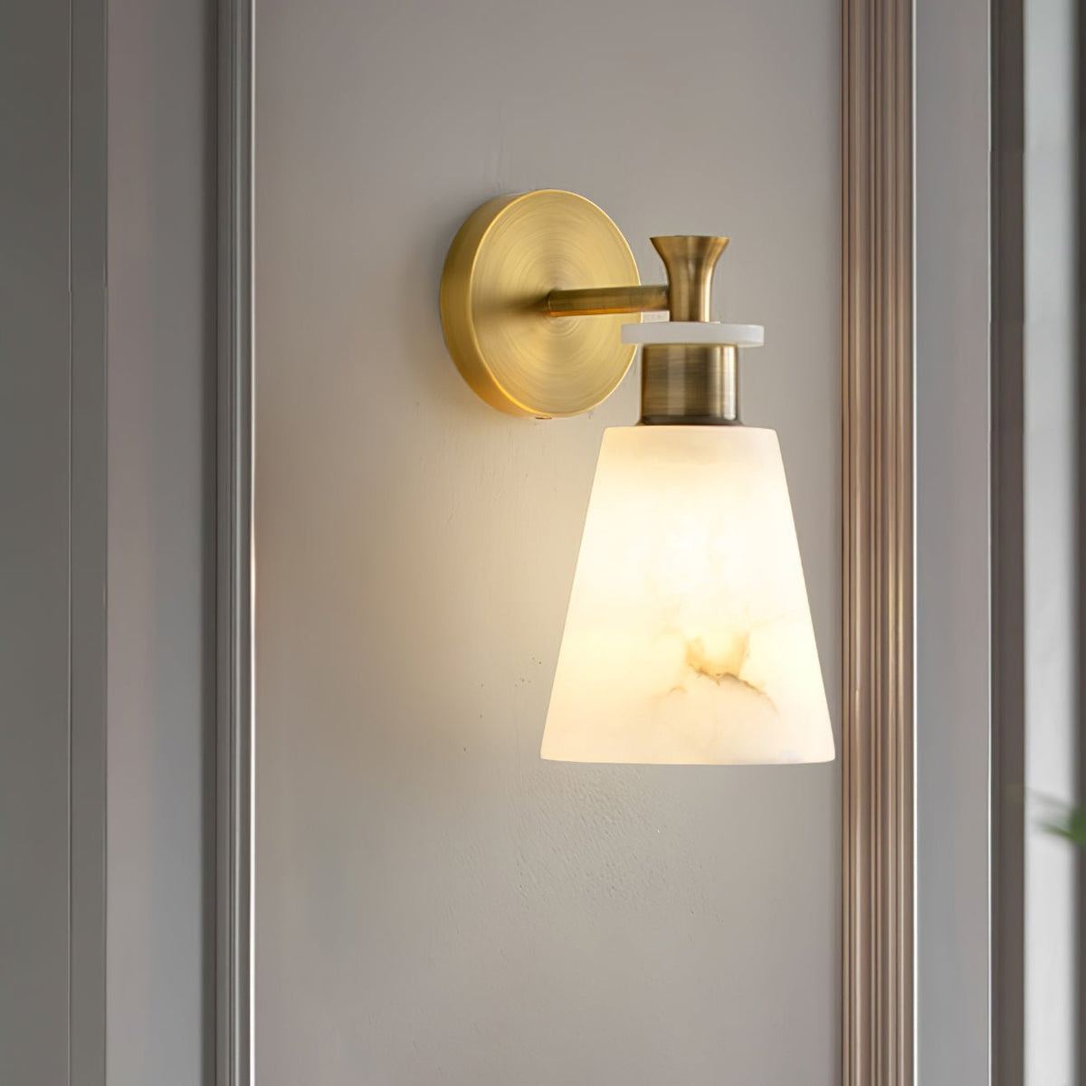 Tapered White Alabaster Wall Light / ∅ 4.7″ x H 9.8″ / Dia 12cm x H 25cm / Antique Copper / Set Of 2