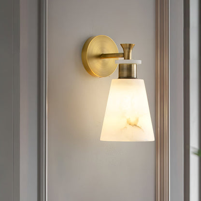 Tapered White Alabaster Wall Light / ∅ 4.7″ x H 9.8″ / Dia 12cm x H 25cm / Antique Copper / Set Of 2