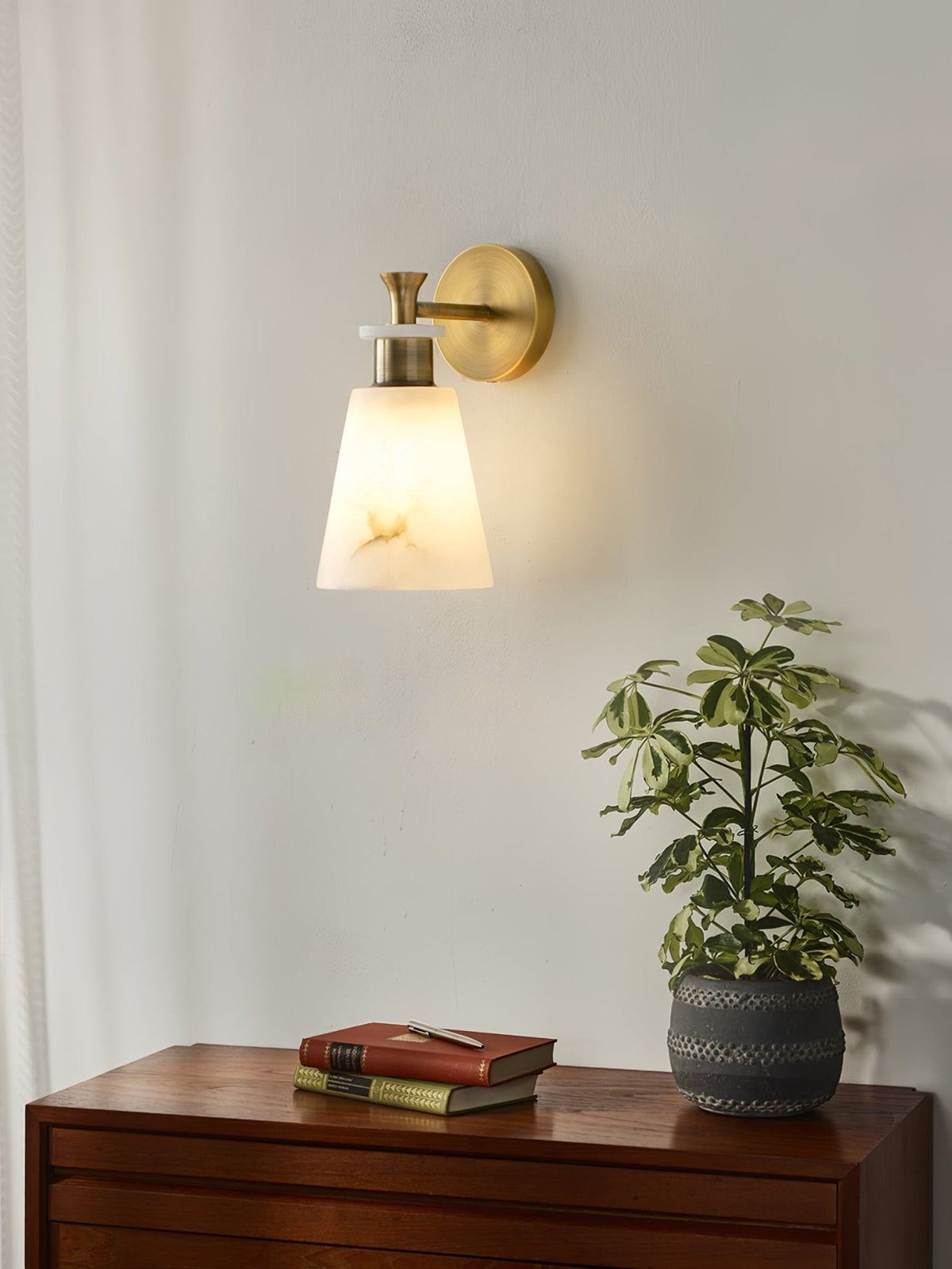 Tapered White Alabaster Wall Light / ∅ 4.7″ x H 9.8″ / Dia 12cm x H 25cm / Copper / Set Of 2