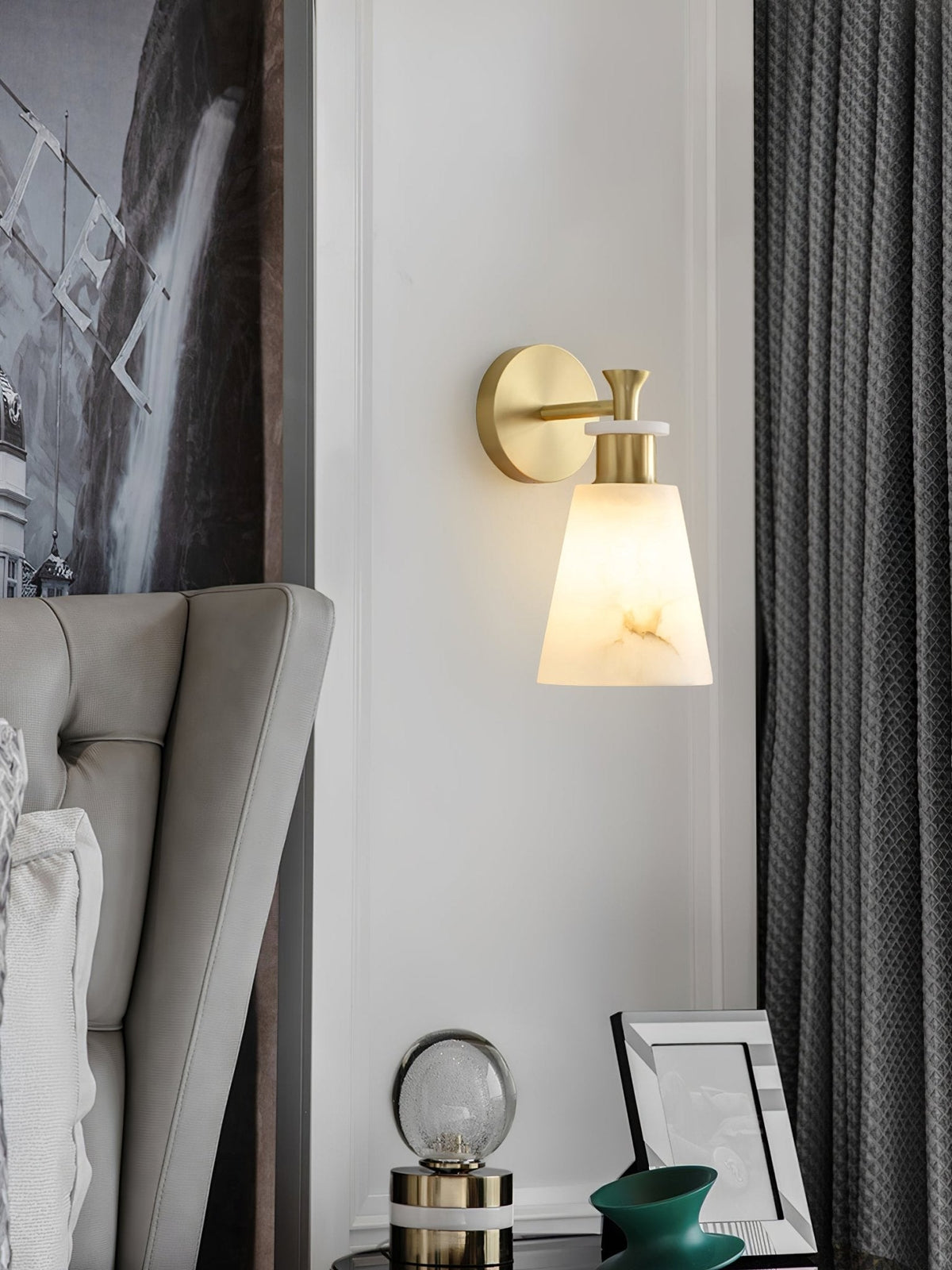 Tapered White Alabaster Wall Light / ∅ 4.7″ x H 9.8″ / Dia 12cm x H 25cm / Black / Set Of 2