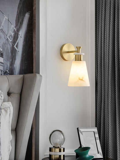 Tapered White Alabaster Wall Light / ∅ 4.7″ x H 9.8″ / Dia 12cm x H 25cm / Black / Set Of 2