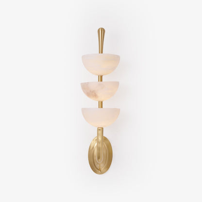 Triple White Alabaster LED Wall Light / ∅ 5.9″ x H 21.7″ / Dia 15cm x H 55cm / Brass & Warm Light
