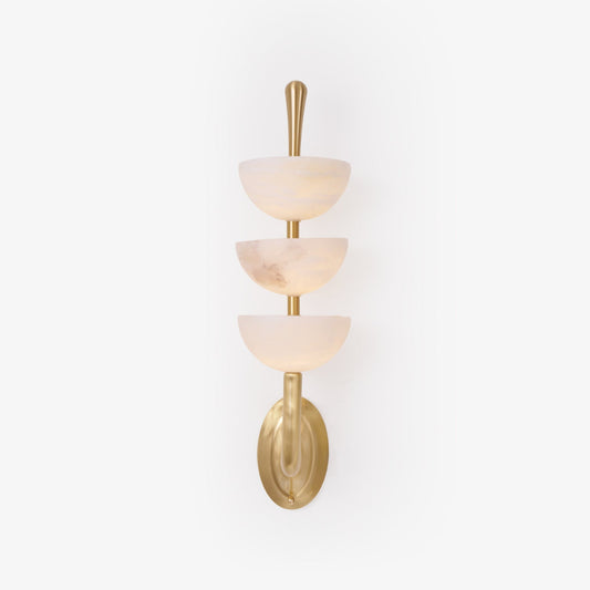 Triple White Alabaster LED Wall Light / ∅ 5.9″ x H 21.7″ / Dia 15cm x H 55cm / Brass & Warm Light