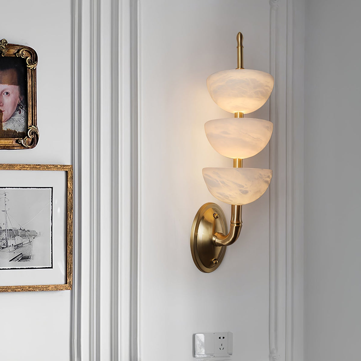 Triple White Alabaster LED Wall Light