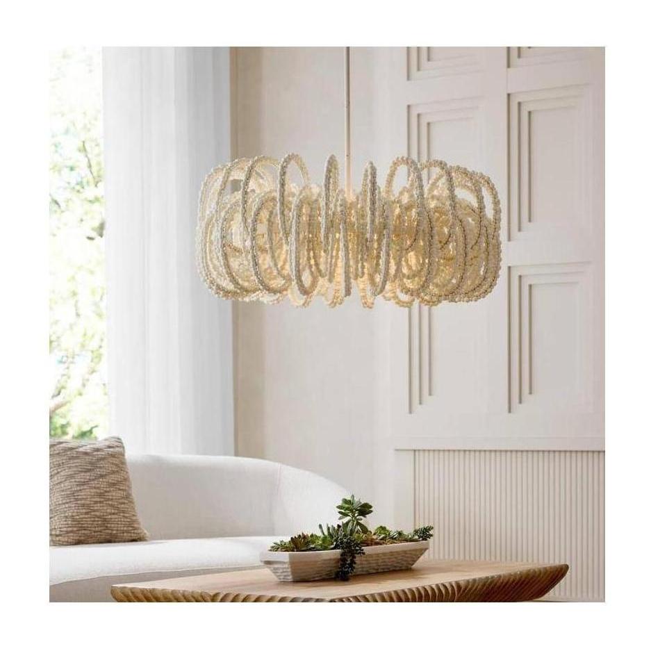 White Wood Beaded Loop Chandelier