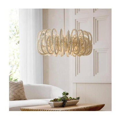 White Wood Beaded Loop Chandelier