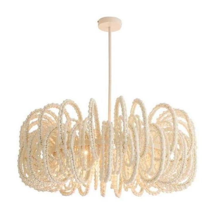White Wood Beaded Loop Chandelier