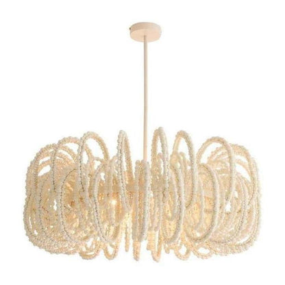 White Wood Beaded Loop Chandelier