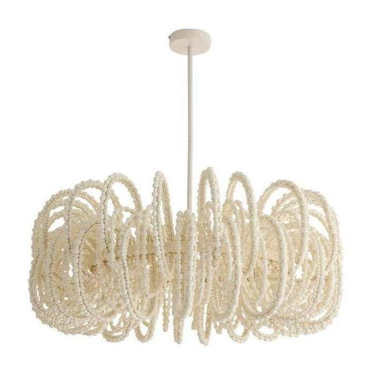 White Wood Beaded Loop Chandelier