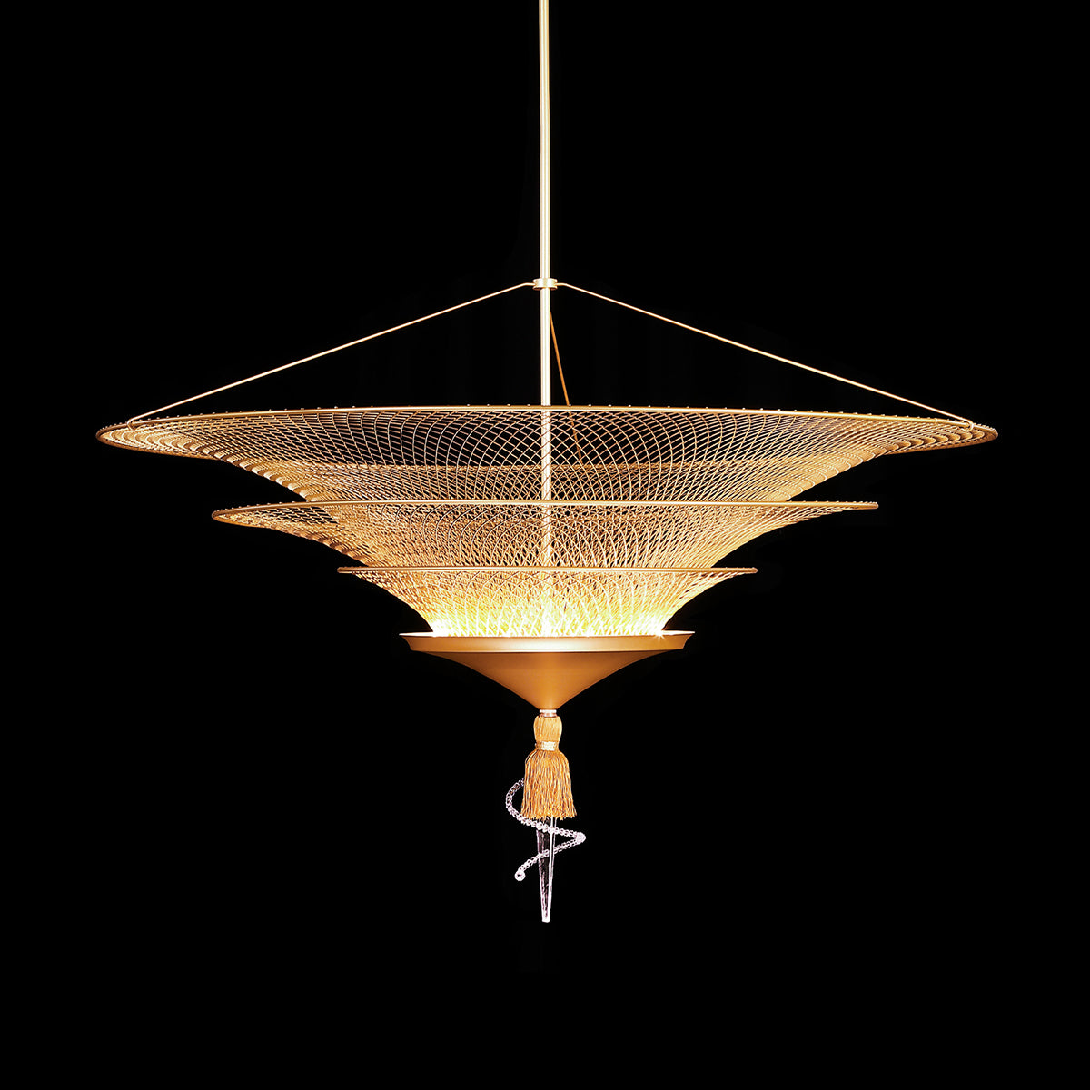 Woven Metal Three-Tier Crystal Pendant Light / Default Title