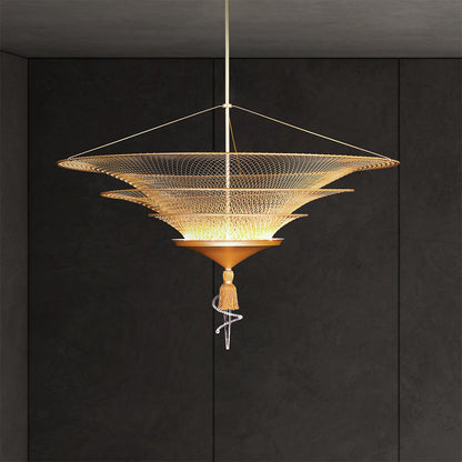 Woven Metal Three-Tier Crystal Pendant Light